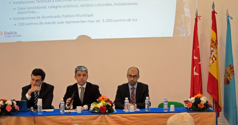 Ignacio Huici, director de Desarrollo de Dalkia Energía, Fernando Arias, concejal del Ayuntamiento de Galapagar y Rubén López de Elecnor