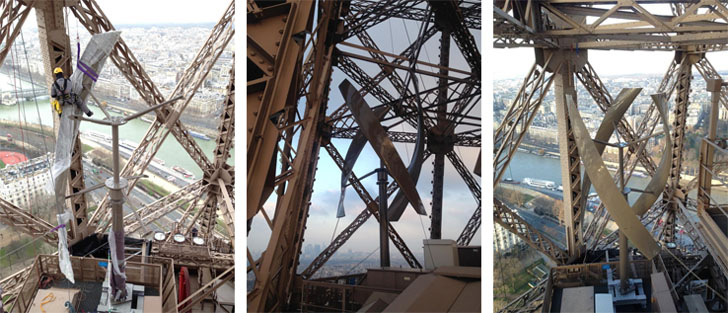 Turbinas eólicas de eje vertical VisionAIR5 de UGE International instaladas en la Torre Eiffel.