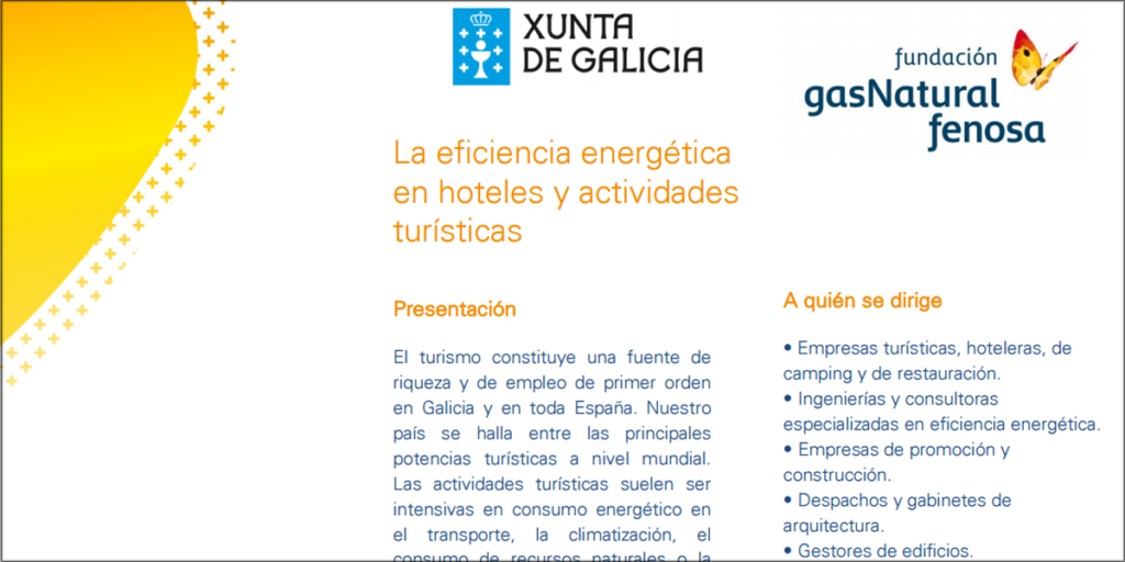 Programa del seminario "La eficiencia energética en hoteles y actividades turísticas", organizado por Gas Natural Fenosa en Santiago de Compostela.