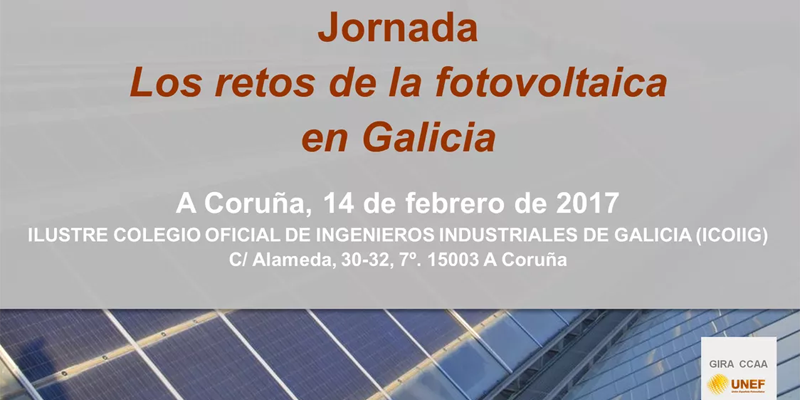 Cartel anunciador de la jornada en Galicia sobre los retos del sector fotovoltaico.