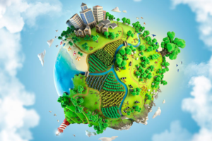 Infografía de un globo terráqueo que representa la sostenibilidad y el uso de energías limpias. Gas Natural Fenosa pone en marcha su Plan Director de Sostenibilidad.