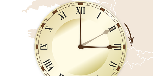 Reloj y una flecha que indica que a las 2 el reloj debe ser adelantado a las tres de la madruga. Horario de Verano.