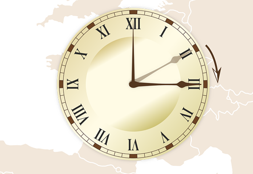Infografía con un reloj que explica que a las 2 las agujas se deben adelantar a las 3. 