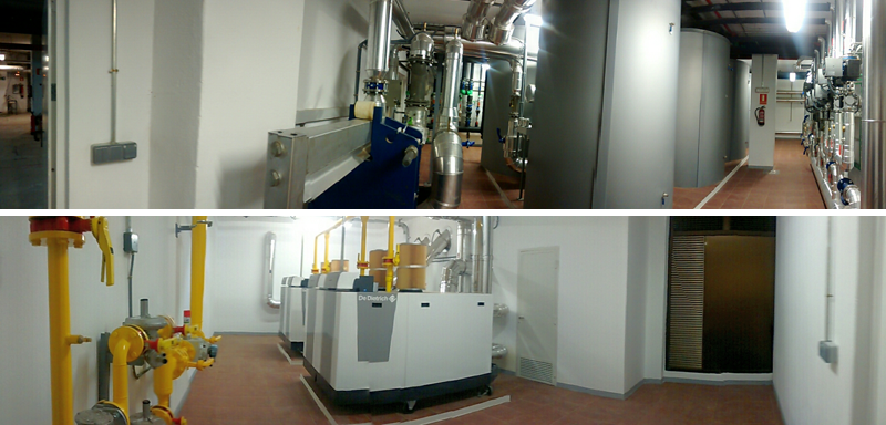 Sala de acumulación y sala de máquinas de la instalación térmica de un complejo universitario. Proyecto Life-OPERE.