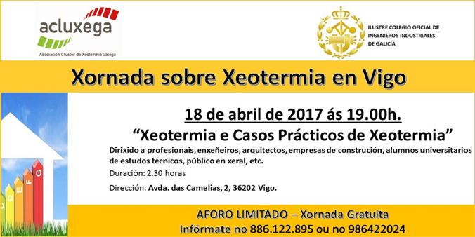 Anuncio de la Jornada sobre Geotermia organizada por Acluxega en Vigo.
