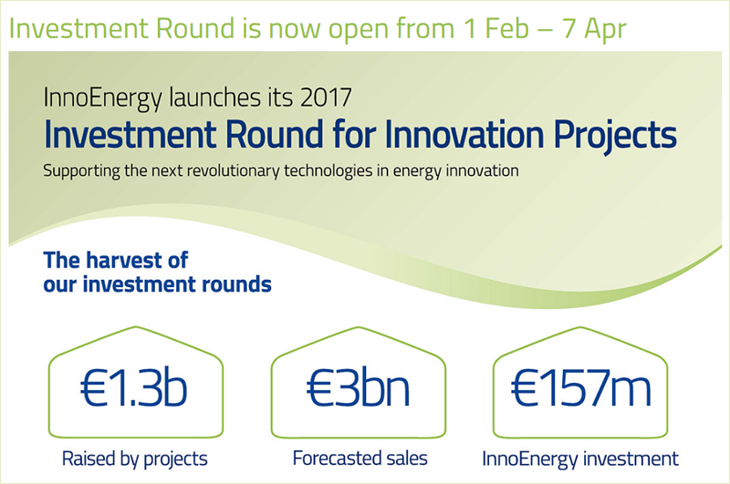 Anuncio de la ronda de inversiones 2017 de InnoEnergy para proyectos energéticos innovadores. 