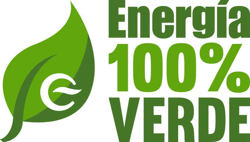 Sello de Energía 100% Verde. Rótulos verdes. Hoja verde. 
