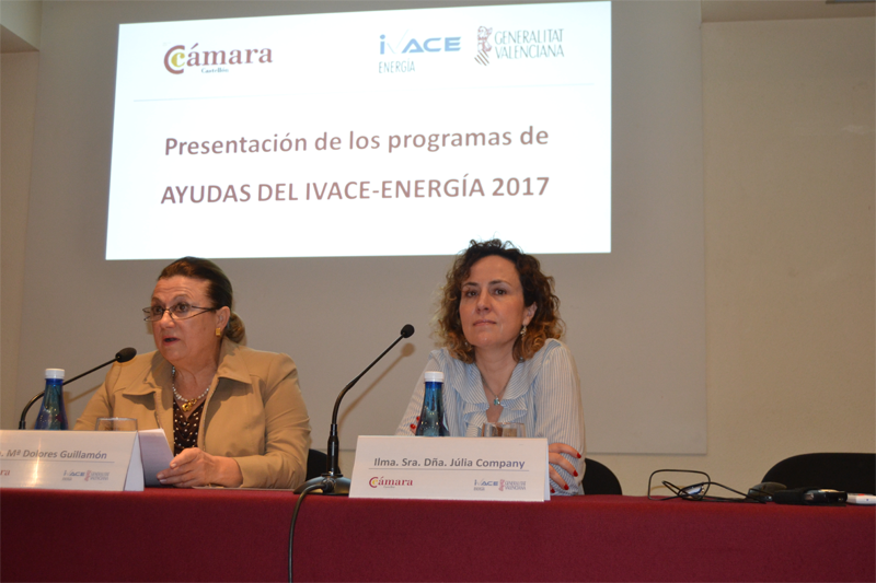 Júlia Company y dolores guillamón presentando las Ayudas del IVACE-Energía 2017.