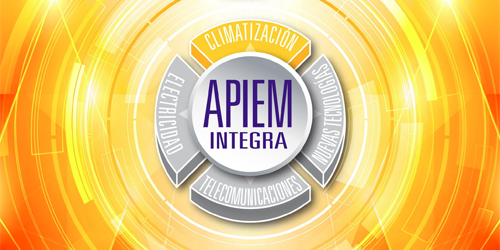 Infografía que representa las secciones integradas en Apiem: Telecomunicaciones, Electricidad, Nuevas Tecnologías y, desde ahora, Climatización.