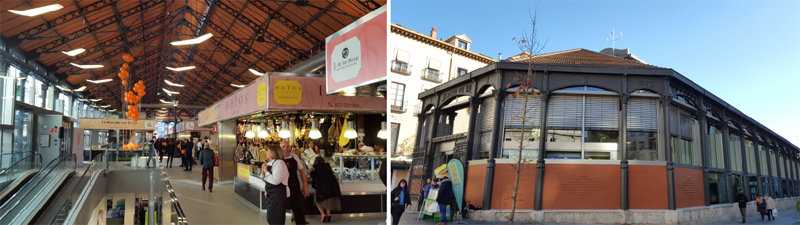 Dos fotos, una interior y otra exterior, del Mercado del Val, Valladolid. 