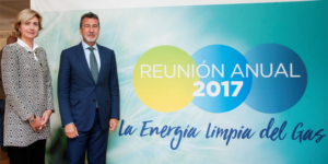 La secretaria general de Sedigas, Marta Margarit, posa junto a Antoni Peris, presidente de la asociación.