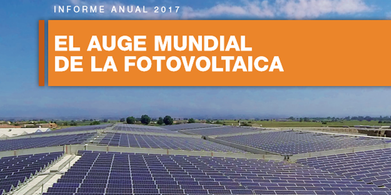 Fragmento de la portada del Informe Anual 2017 "El auge mundial de la fotovoltaica", elaborado por UNEF.