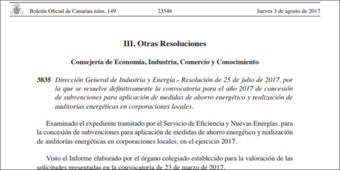 Gobierno de Canarias financiará 176 proyectos de Eficiencia Energética en corporaciones locales