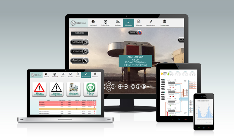 Pantallas de dispositivos electrónicos con aplicaciones de SGClima, de Indoorclima. 