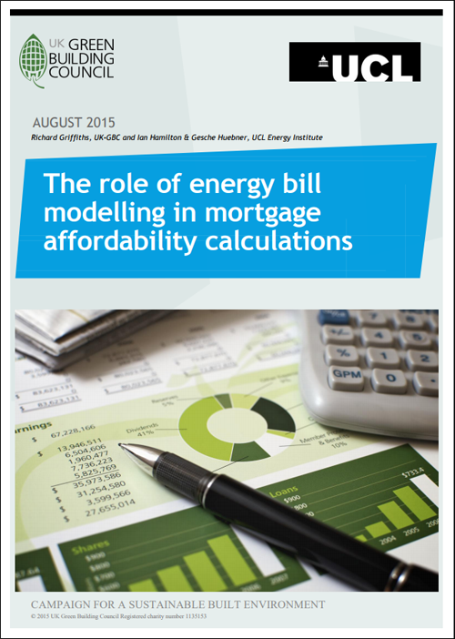 Portada del Informe elaborado por UK-GBC "The role of energy bill modelling in mortgage affordability calculations". 