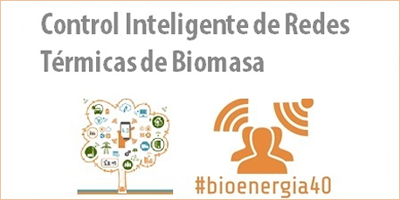 Anuncio y logo del Congreso Internacional de Bioenergía, que abordará el control inteligente de redes de calor de biomasa.