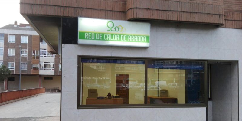 Exterior de la oficina de información de la Red de Calor de Aranda de Duero.
