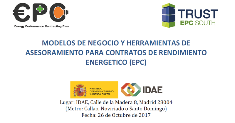 Invitación a la Jornada "Modelos de Negocio y Herramientas de Asesoramiento para Contratos de Rendimiento Energético. EPC". 