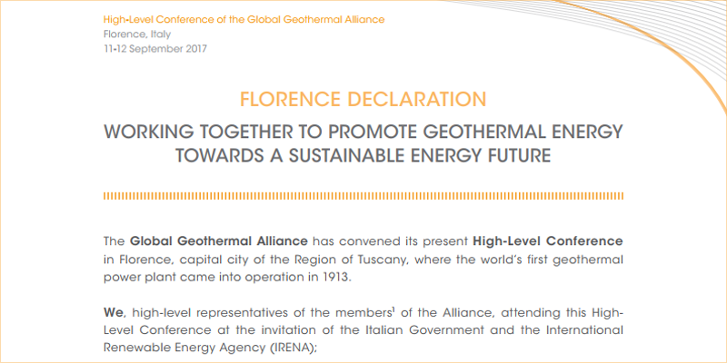 Fragmento de la Declaración de Florencia para impulsar el desarrollo de la energía geotérmica.