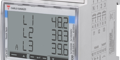 Medidor de energía trifásico Carlo Gavazzi EM330 con conexión de intensidad por transformador de 5A