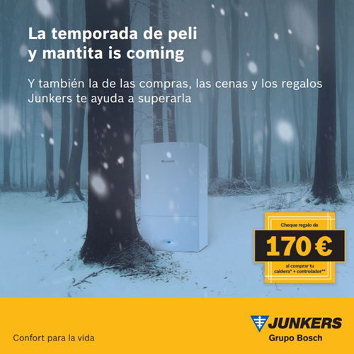 Anuncio de la campaña de Junkers con la que premia la instalación de calderas y controladores. 
