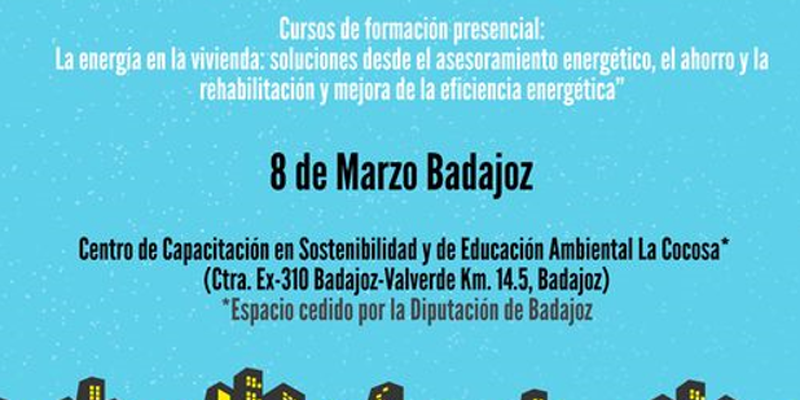 Anuncio de la formación sobre eficiencia energética y renovables en Cáceres y Badajoz.