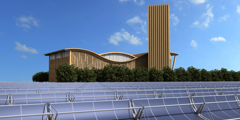 Paneles solares y central de biomasa de Alcalá Eco Energías.