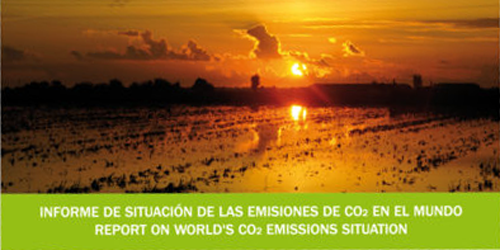 Fragmento de la portada del "Informe de situación de las emisiones de CO2 en el mundo. Año 2016", el 20 de abril en Madrid.