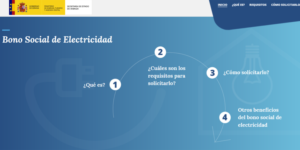 Pantallazo de la página de inicio de la web lanzada por el Minetad para informar sobre el bono social eléctrico.