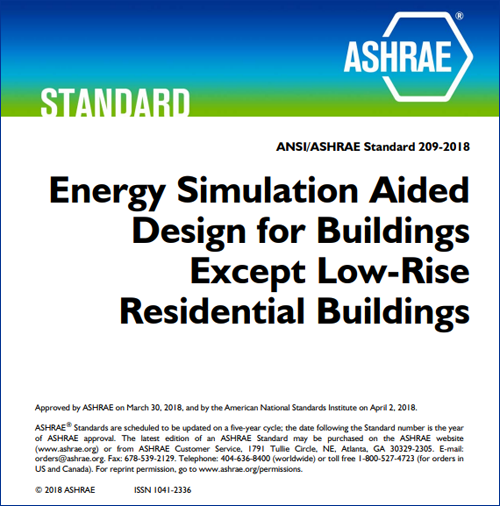 Portada del Estándar 209-2018 de ASHRAE de modelado energético de Edificios
