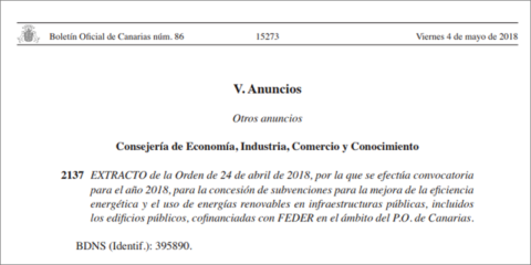 Convocadas las ayudas para mejorar la eficiencia energética en edificios públicos de Islas Canarias