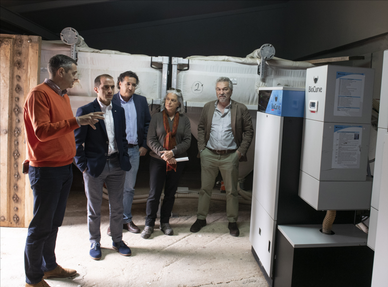 Representantes de EVE visitan la sala de calderas de biomasa en el district heating de Bodegas Rmelluri. 