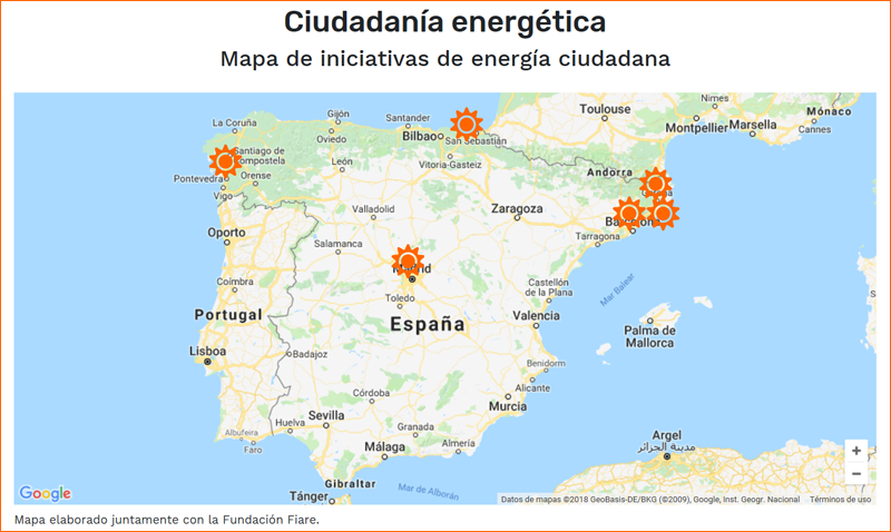 Mapa de iniciativas de participación ciudadana en energías renovables.