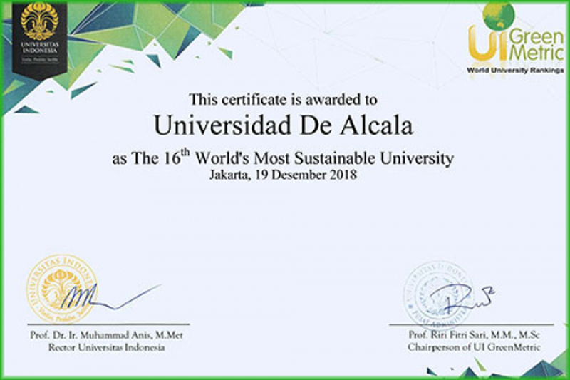 Las políticas de sostenibilidad de la Universidad de Alcalá, reconocidas por el ranking GreenMetric