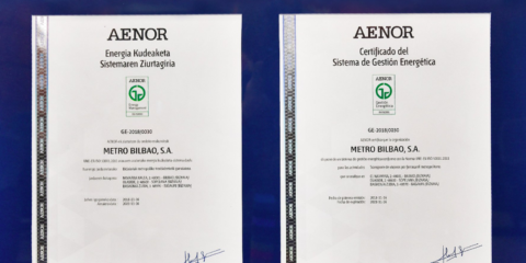 Metro Bilbao logra el Certificado AENOR ISO 50001 por su sistema de gestión de la energía eficiente y sostenible