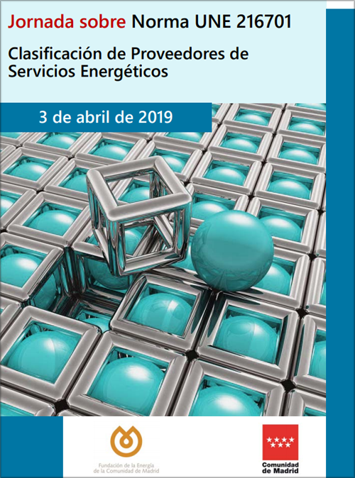 Portada del pdf con el programa de la jornada sobre norma une 216701 Clasificación de Proveedores de Servicios Energéticos.