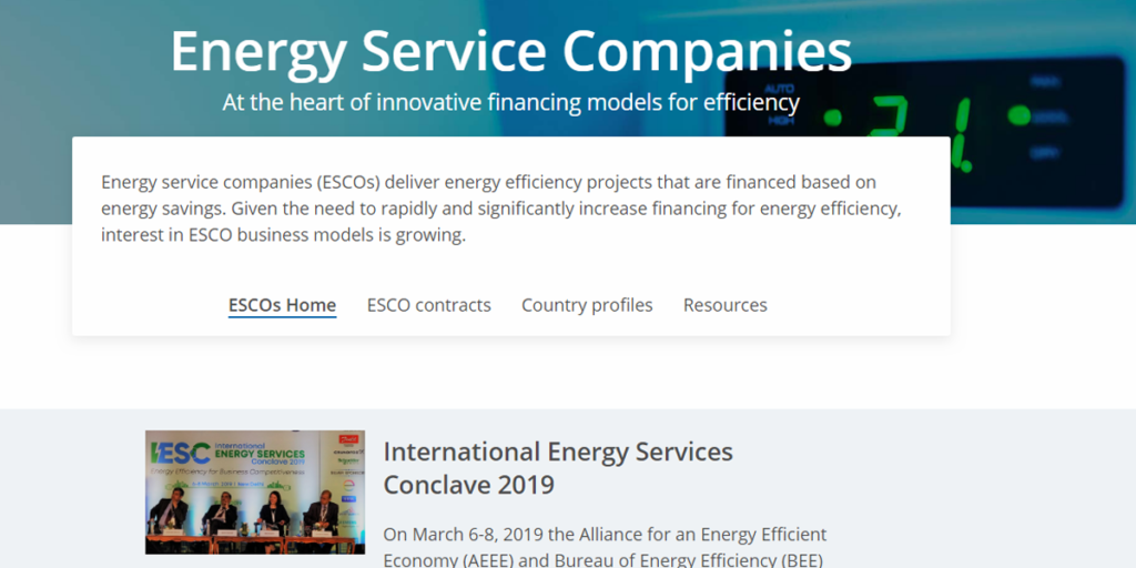 Pantallazo de la web home del espacio dedicado a las empresas de servicios energéticos.