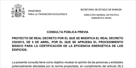 Abierta consulta pública para modificar el RD 235/2013 para la Certificación Energética de Edificios
