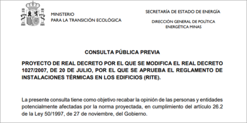 Abierta la consulta pública previa al RD sobre el Reglamento de Instalaciones Térmicas en los Edificios (RITE)