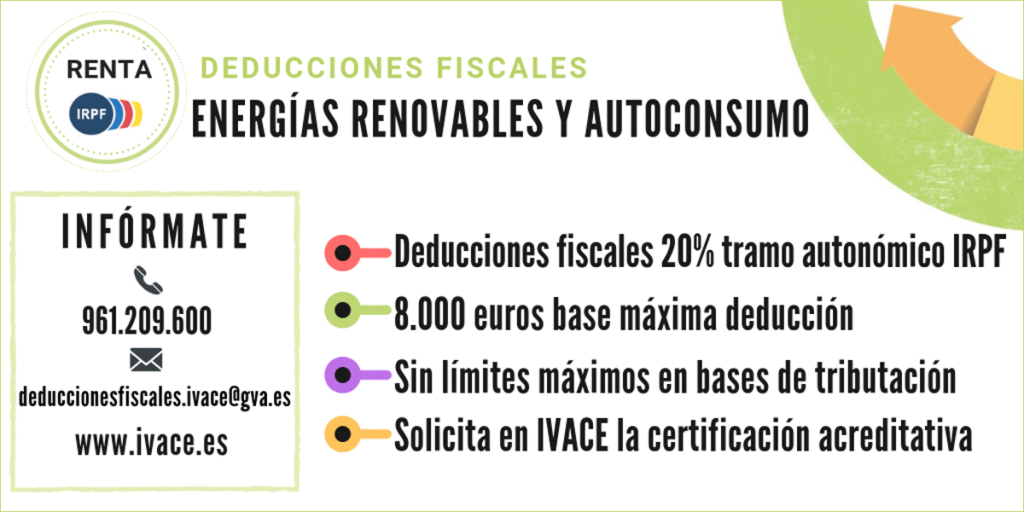 Anuncio Deducciones Fiscales Energías Renovables y Autoconsumo IVACE.