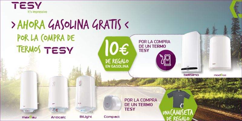Anuncio de la campaña promocional de TESY para instaladores por la compra de termos BelliSlimo y Modeco.