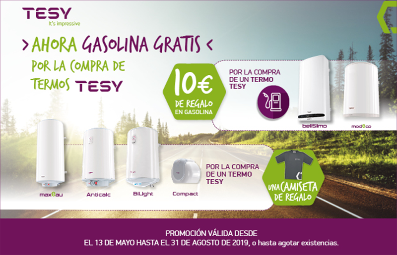 Anuncio de la campaña promocional de TESY para instaladores por la compra de termos BelliSlimo y Modeco. 