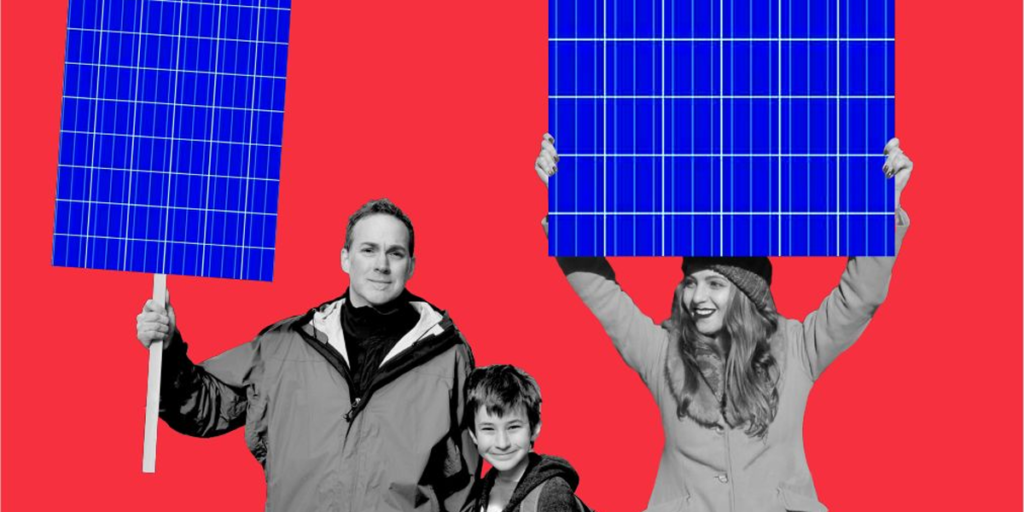 Cartel de la campaña "Comparte el Sol" para financiar la instalación fotovoltaica de autoconsumo del centro cívico Congento de San Agustín, en Barcelona.