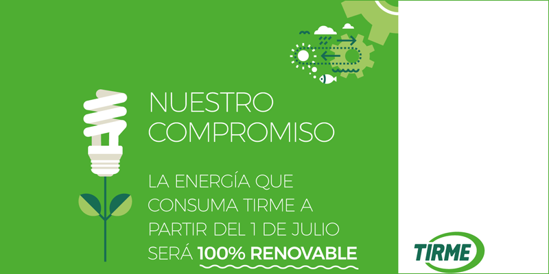 Compromiso de Tirme para consumir energía 100% renovable a partir del 1 de julio, según el contrato de suministro energético firmado con Naturgy.