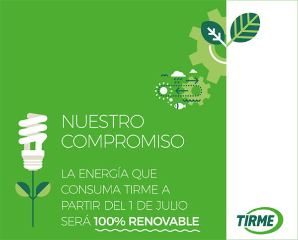Compromiso de Tirme para consumir energía 100% renovable a partir del 1 de julio, según el contrato de suministro energético firmado con Naturgy.