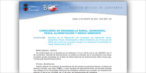 El Gobierno de Cantabria convoca ayudas para la extracción de biomasa forestal residual
