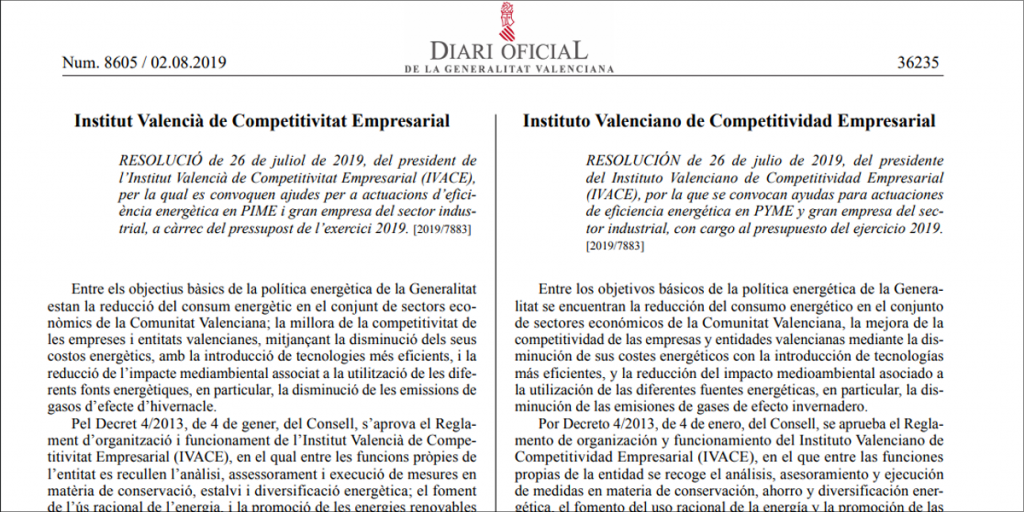 El Diari Oficial de la Generalitat Valenciana publicó la convocatoria el pasado 2 de agosto de 2019.