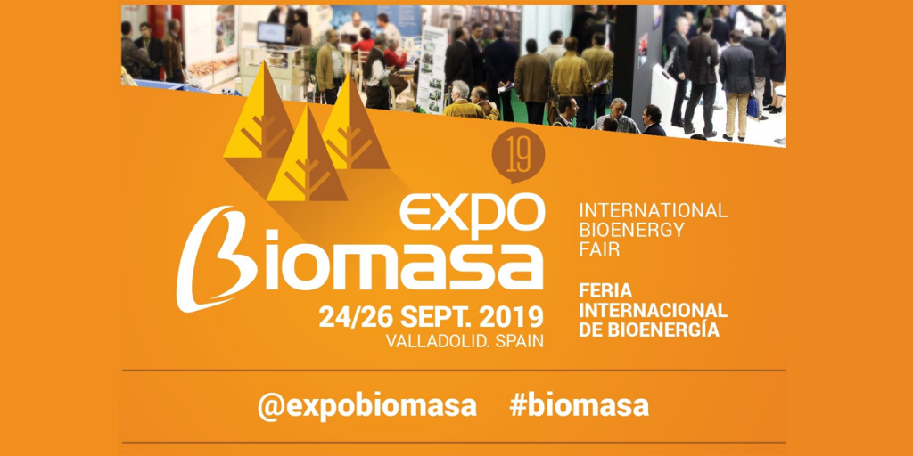 Cartel de Expobiomasa 2019 en Feria de Valladolid.