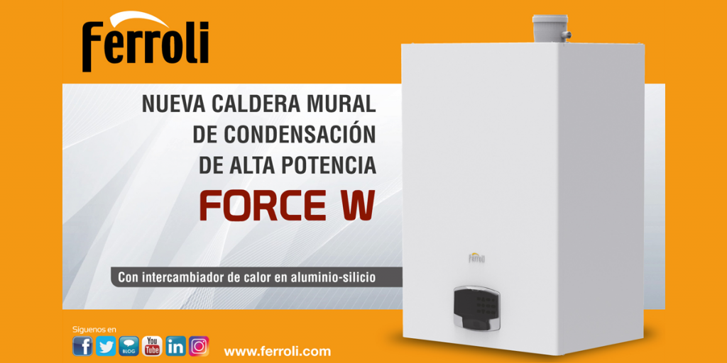 La nueva caldera mural de condensación de alta potencia Force W de Ferroli está disponible en cinco modelos desde 60 hasta 150 kW.