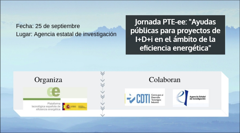 La jornada "Ayudas públicas para proyectos de I+D+i en el ámbito de la eficiencia energética", organizada por la PTE-ee, se celebrará el próximo 25 de septiembre en la sede de la Agencia Estatal de Investigación (AEI).